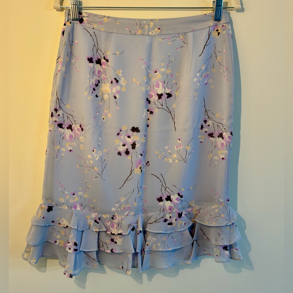 Nwt Banana Republic Light Blue Floral Silk Skirt Size 4